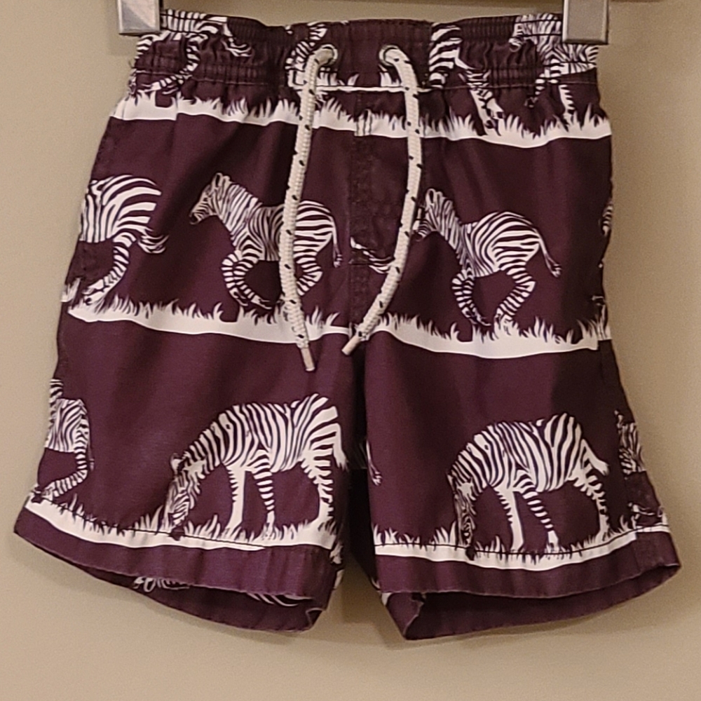 Brown zebra print mesh lined swim trunks